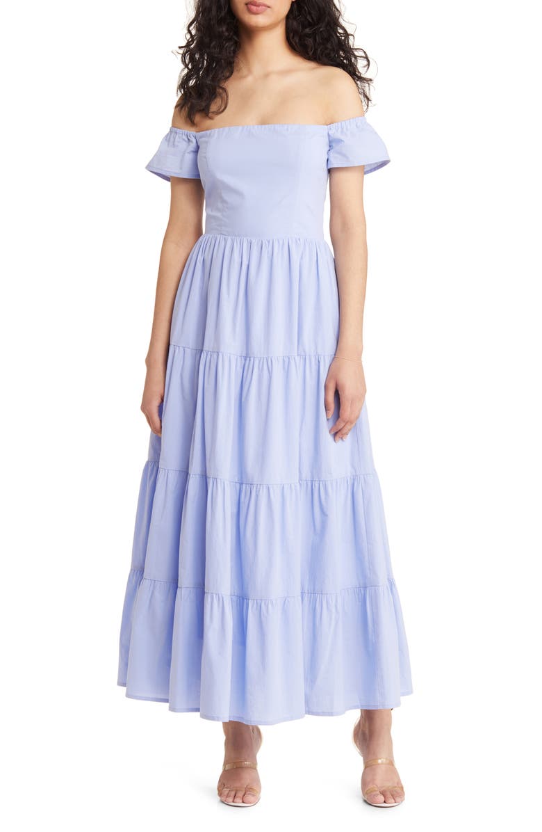 Charles Henry Off the Shoulder Tiered Cotton Dress, Main, color, 