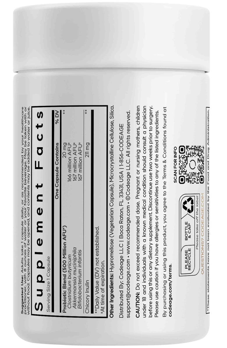 Codeage GLP-1 Probiotic+, Live Probiotics Akkermansia, Chicory Inulin Prebiotics Postbiotics, Alternate, color, 
