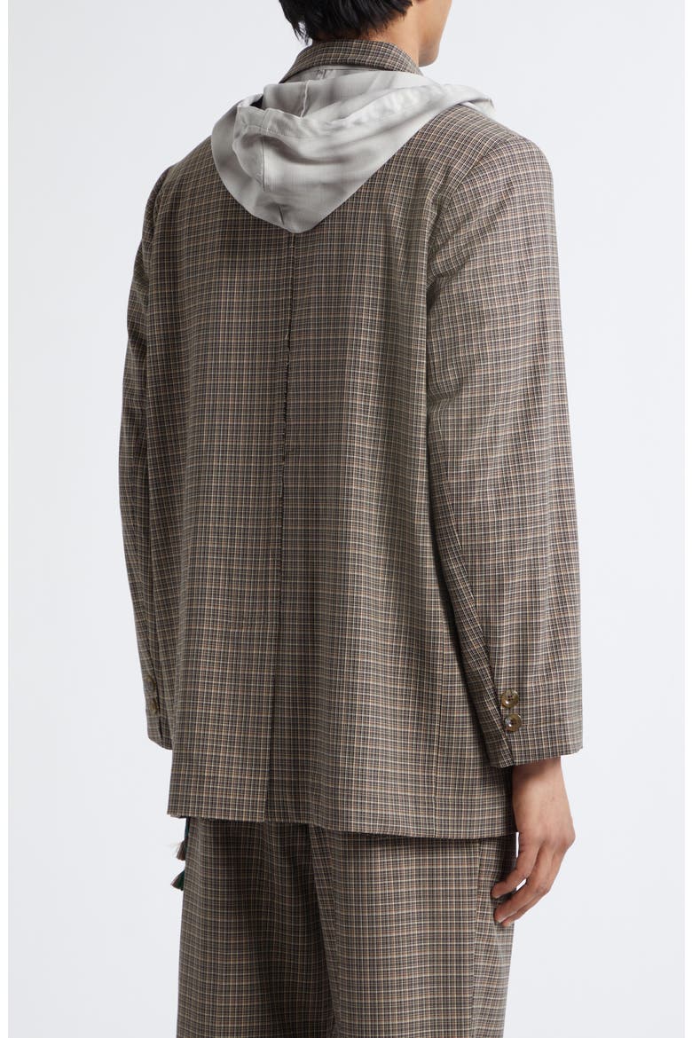 Square Glen Plaid Single Breasted Blazer with Drawstring Hood, Alternate, color, BROWN