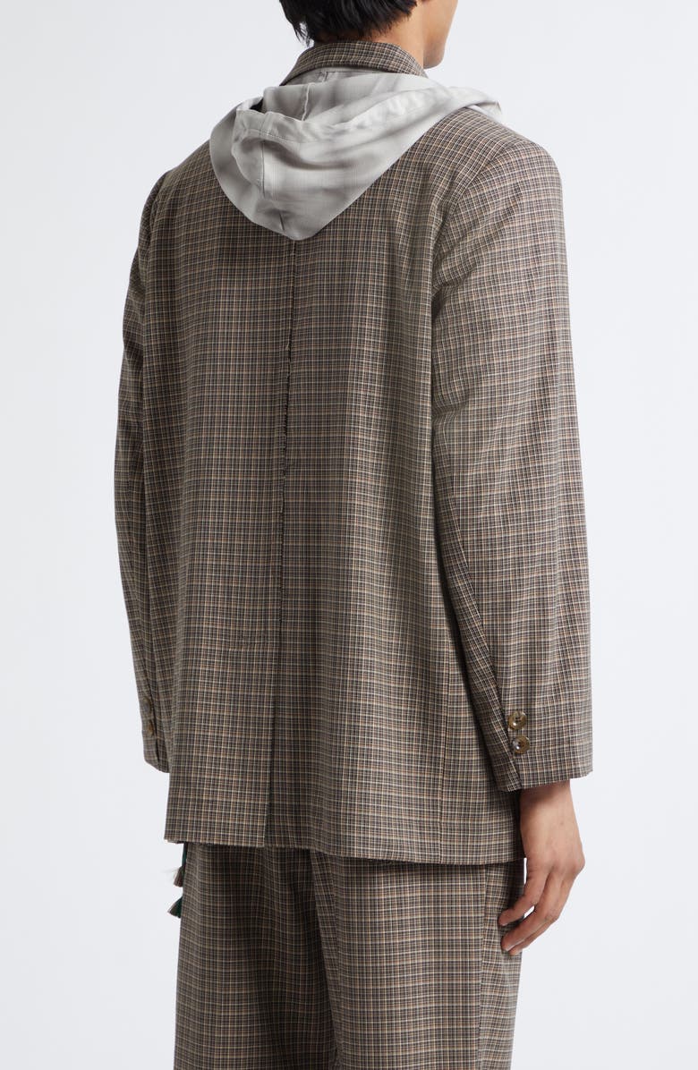 SONG FOR THE MUTE Square Glen Plaid Single Breasted Blazer with Drawstring Hood, Alternate, color, Brown