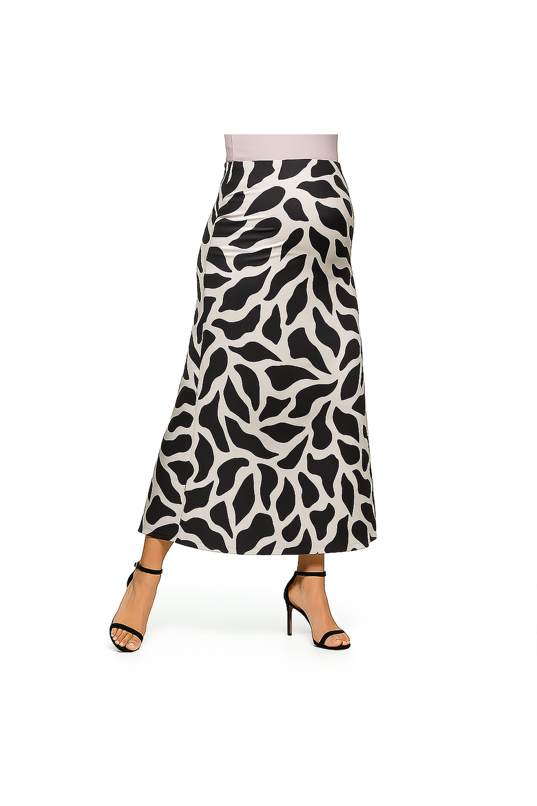 Maternity Black and White Print Elastic Waist A-Line Maxi Skirt, Main, color, Black Multi
