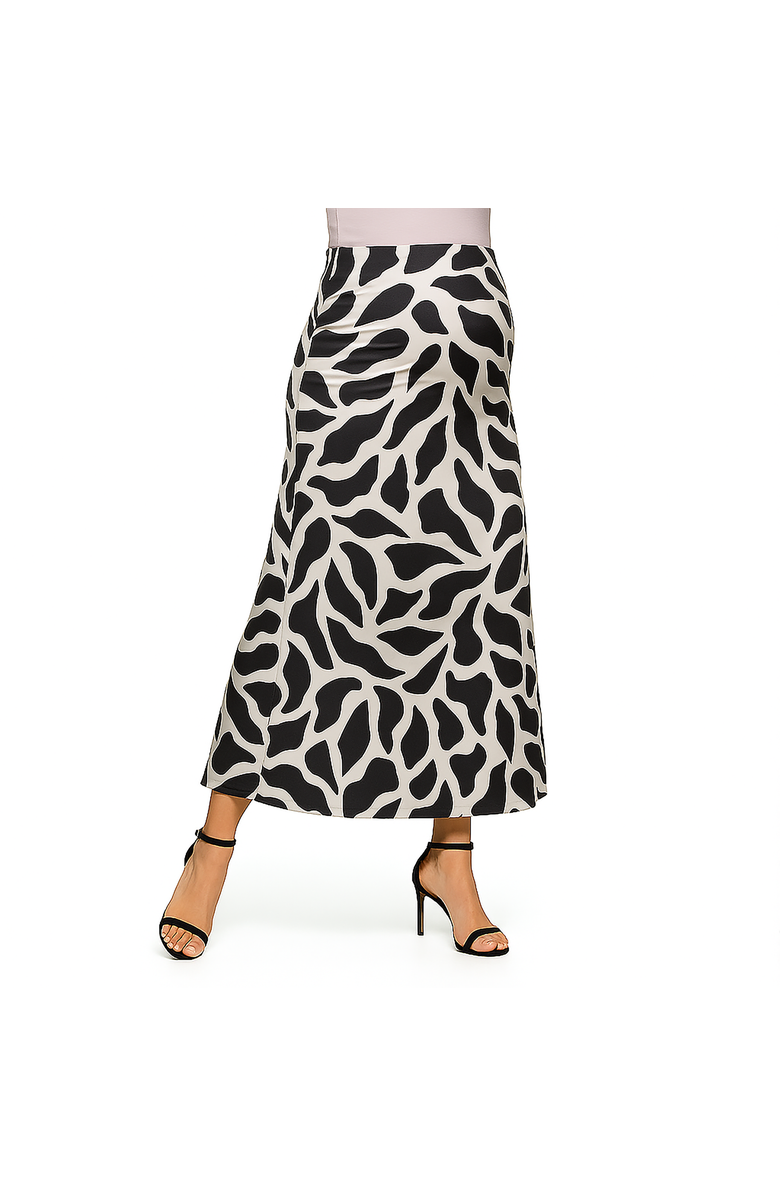 24seven Comfort Apparel Maternity Black and White Print Elastic Waist A-Line Maxi Skirt, Main, color, Black Multi