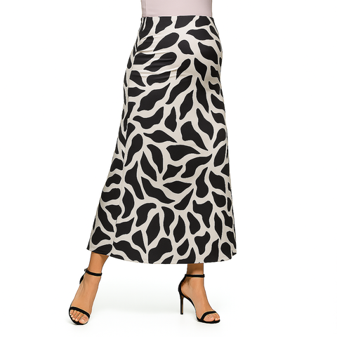 Maternity Black and White Print Elastic Waist A-Line Maxi Skirt