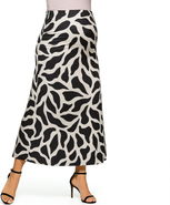 24seven Comfort Apparel Maternity Black and White Print Elastic Waist A-Line Maxi Skirt