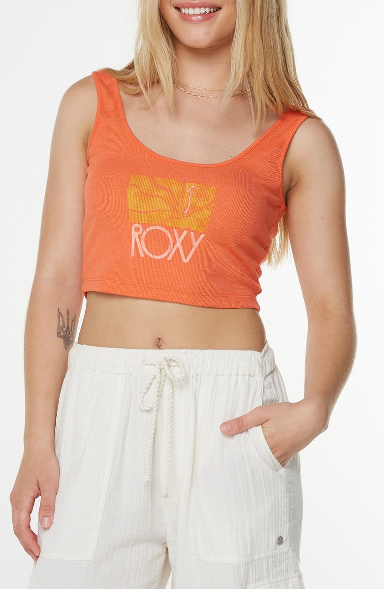 Roxy Sea Glass Dive In Crop Tank, Main, color, Tigerlily Sea Glass