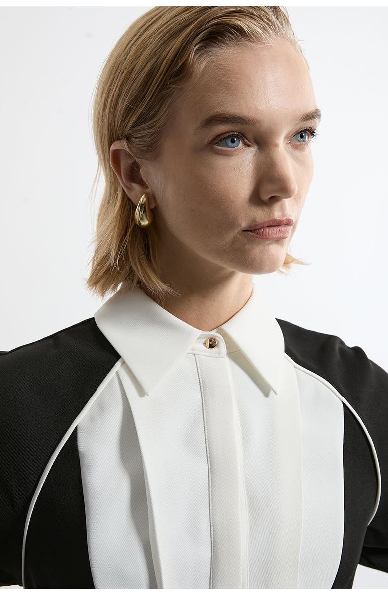 Karen Millen Twill Collared Woven Midi Dress, Alternate, color, Mono