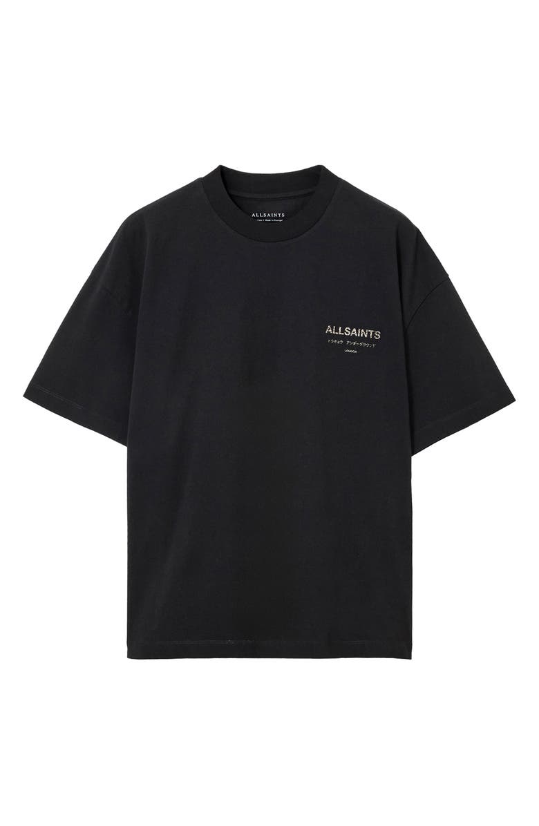 AllSaints Underground Oversize Graphic T-Shirt, Alternate, color, Jet Black/ Dark Leopard