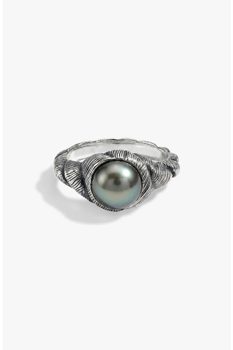 Adorned Sterling Silver Pearl Ring, Main, color, METALLIC SILVER