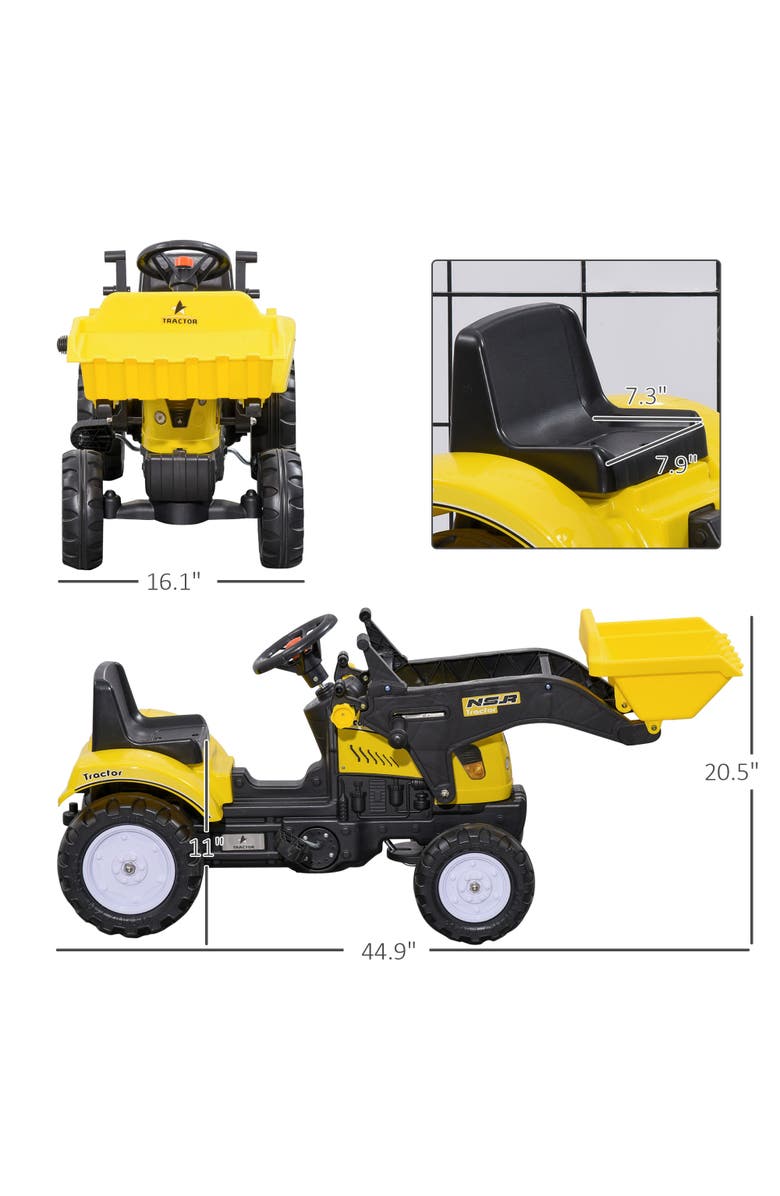 Aosom Kids Manual-Pedal Excavator with Front Loader, Alternate, color, Yellow