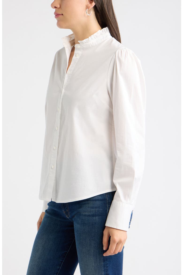 Ruffle Collar Button-Up Shirt, Alternate, color, WHITE