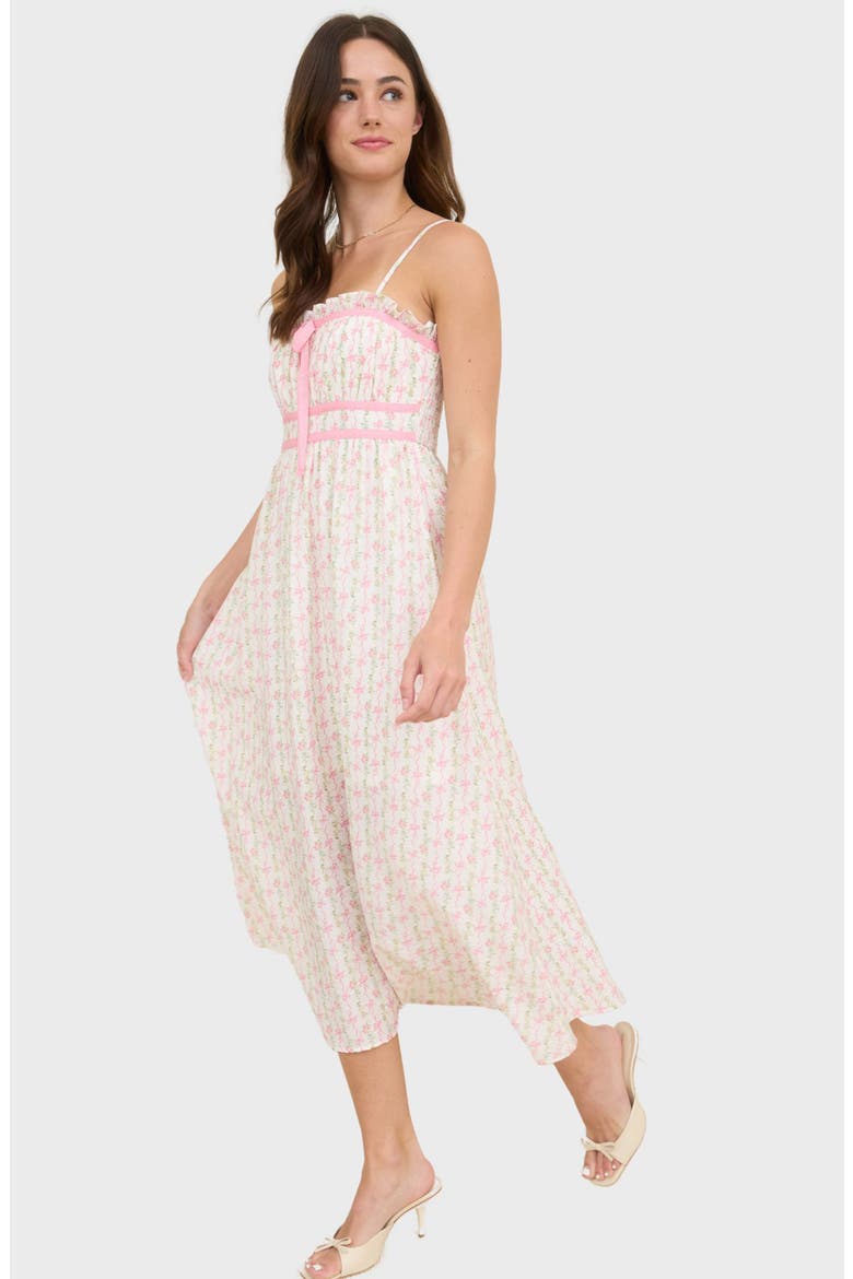 Bow and Flower Stripe Midi Dress, Alternate, color, PINK MULTI