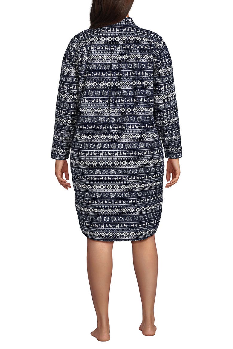 Flannel Long Sleeve Sleepshirt Nightgown, Alternate, color, Deep Sea Deer Fairisle