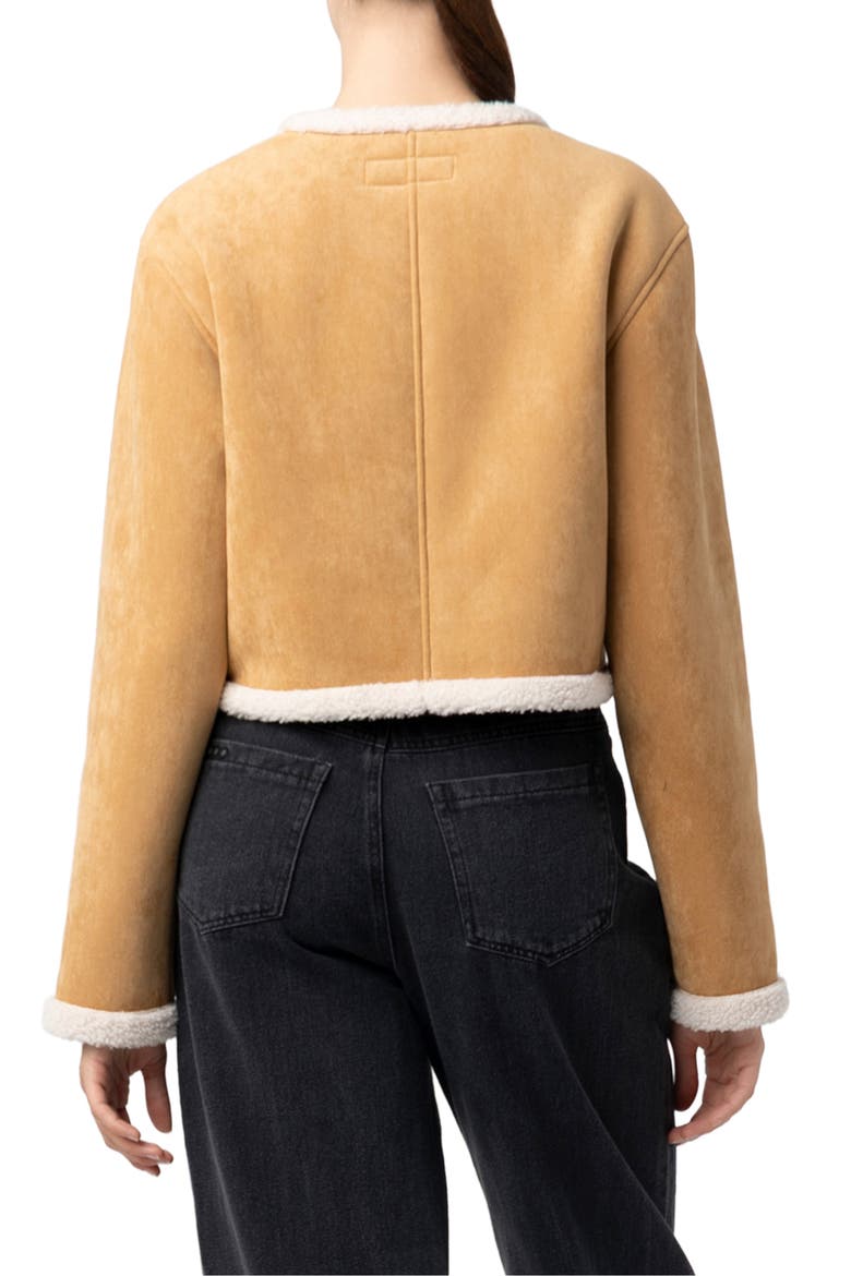 Faux Shearling Collarless Jacket, Alternate, color, AHEAD OF CURVE