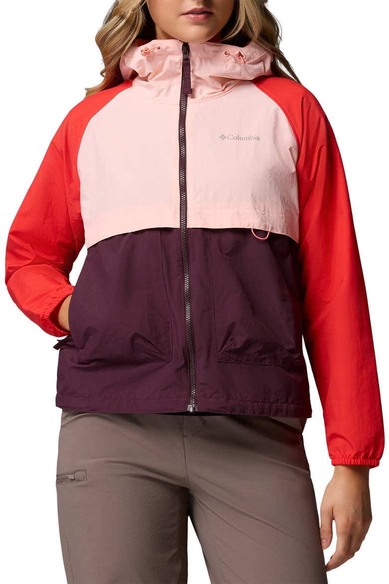 Spire Valley Water Repellent Windbreaker, Main, color, MOONVISTA/ PINK SAND/ RED