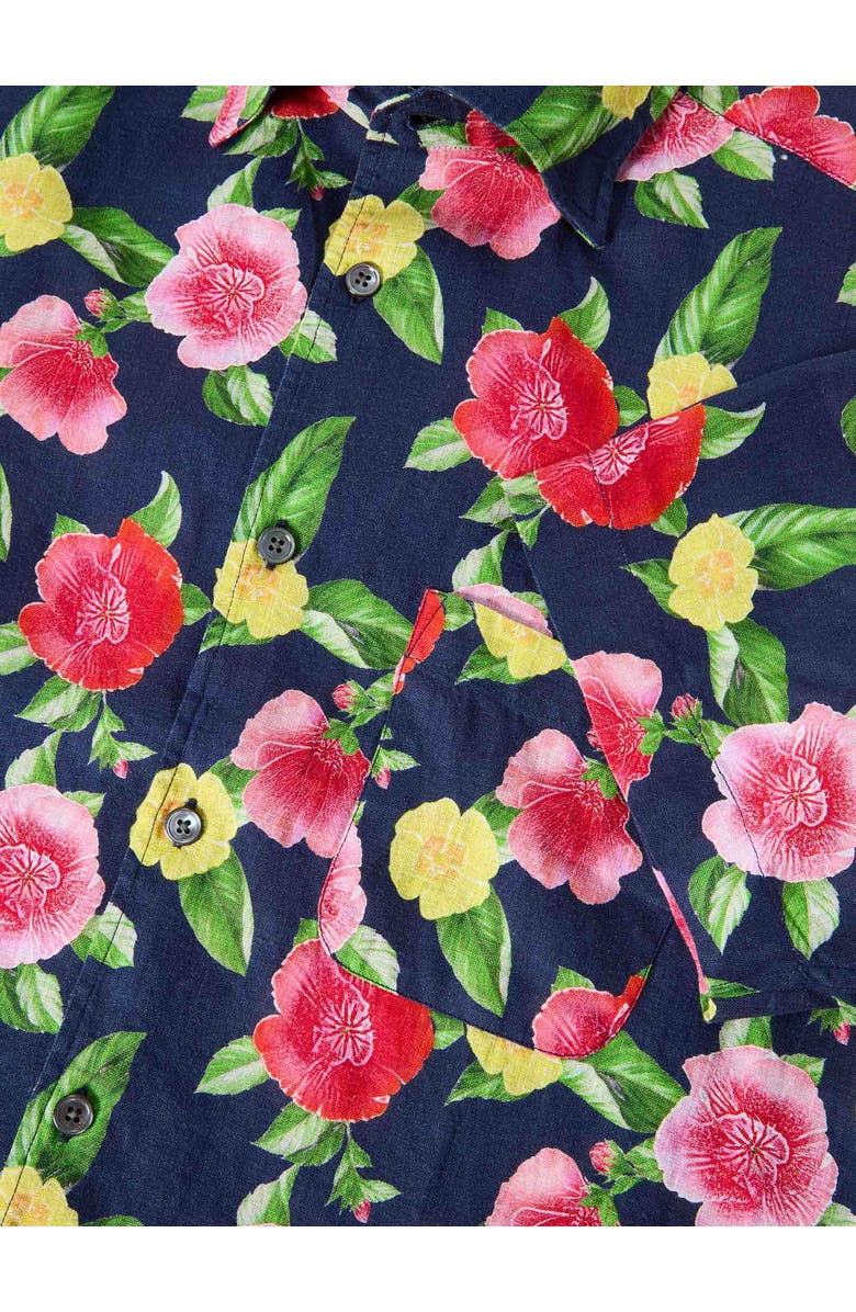 Robert Talbott Morgan Printed Linen Short Sleeve Shirt, Alternate, color, Navy