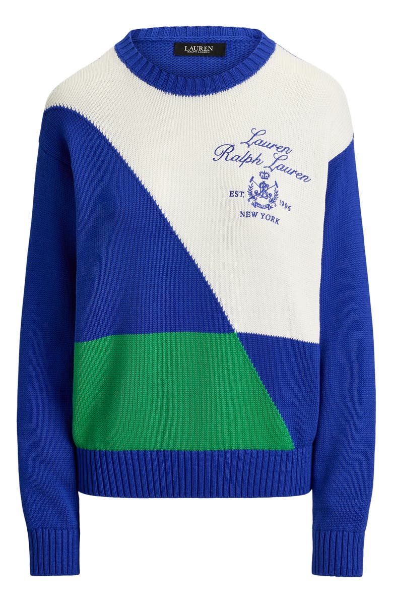 Lauren Ralph Lauren Colorblock Embroidered Sweater, Alternate, color, Cruise Royal Blue/ Multi