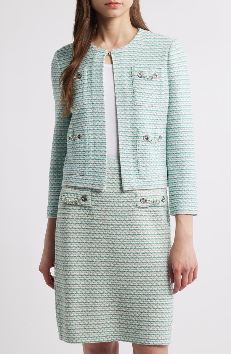 Ming Wang x Tanya Foster Heritage Fit Textured Stitch Knit Jacket, Main, color, 