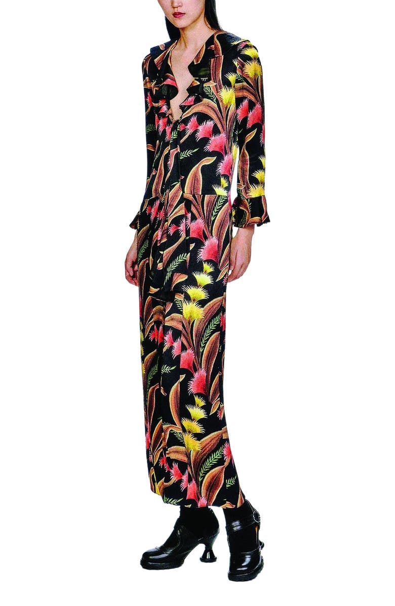 Anna Sui Feather Fern Ruffle Tie Dress, Alternate, color, Black Multi