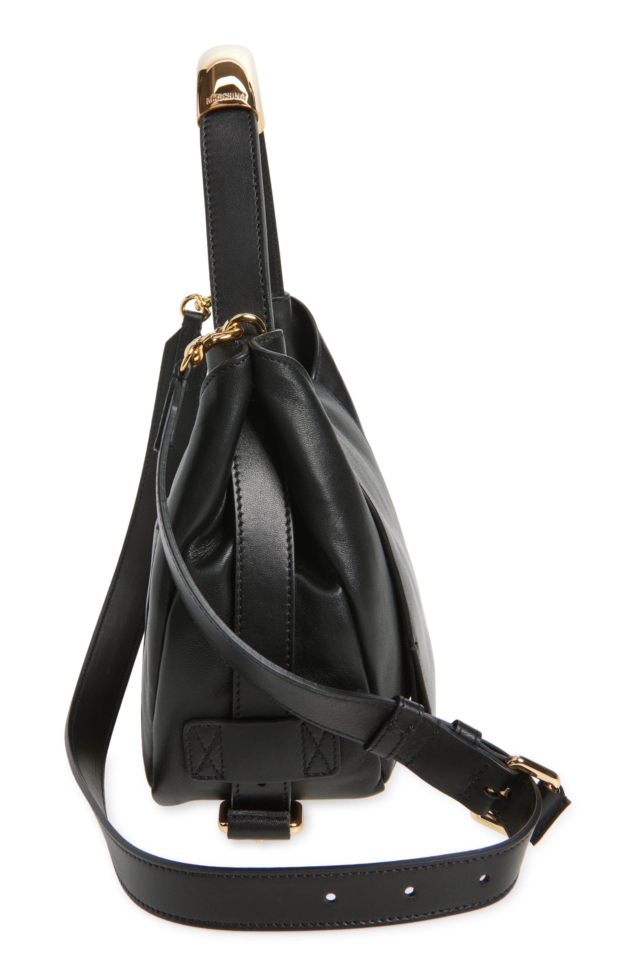 Moschino Handle Me Leather Shoulder Bag, Alternate, color, Black
