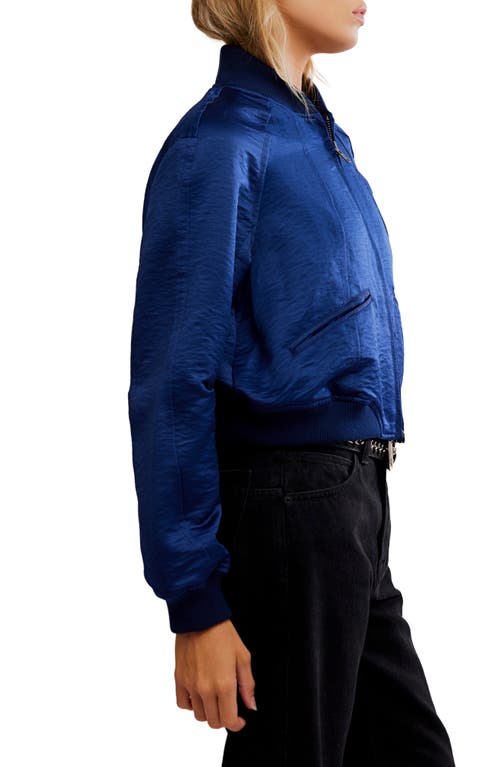 Free People Ellie Satin Bomber Jacket In Cosmic In Blue