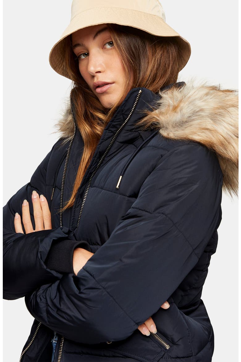 Frieda Faux Fur Trim Jacket, Alternate, color, NAVY BLUE