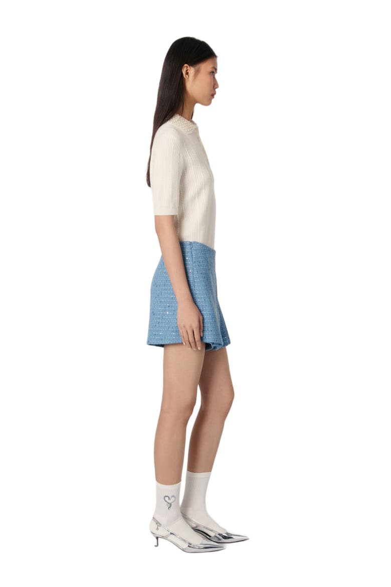 Pleated tweed skort, Alternate, color, Blue