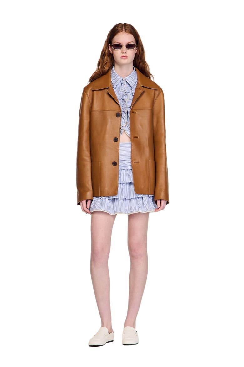 Buttoned lambskin jacket, Alternate, color, Camel
