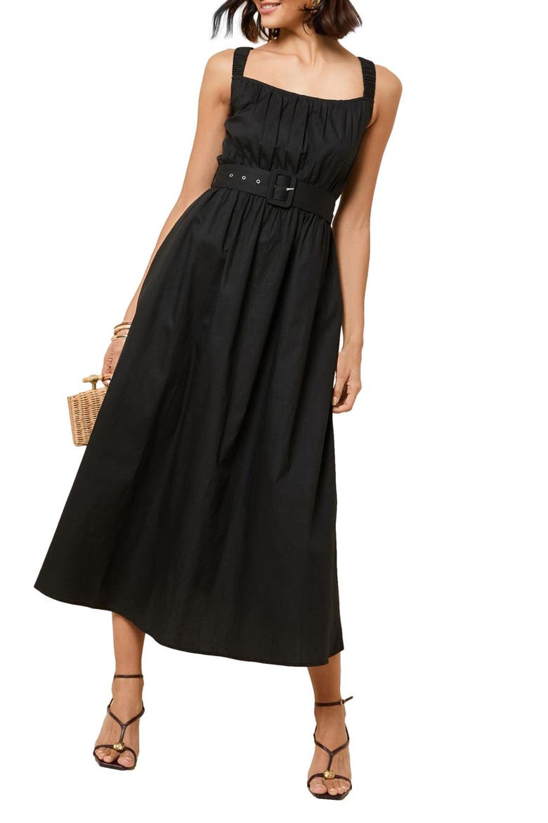 Belted Cotton Maxi Dress, Main, color, BLACK
