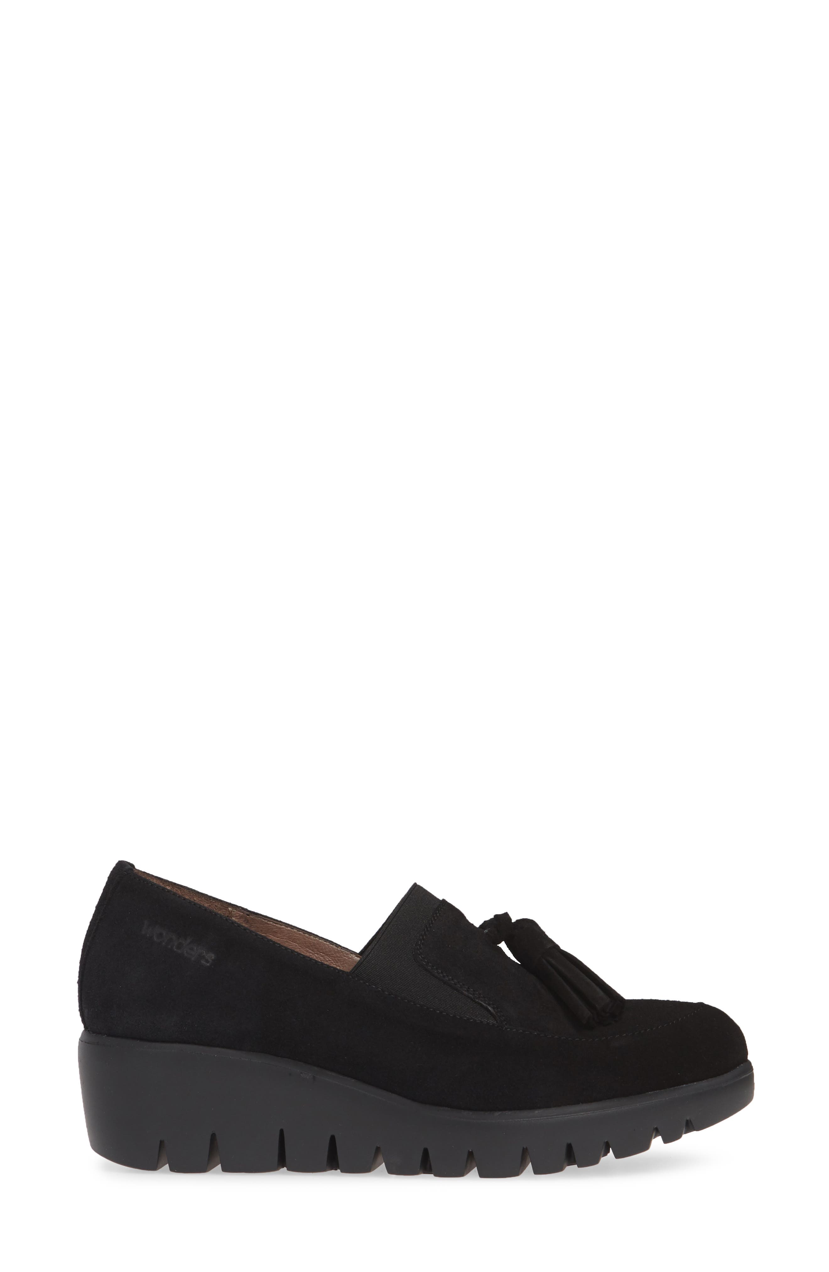 Wonders Talla Loafer Wedge, Alternate, color, Black Water-Resistant Suede