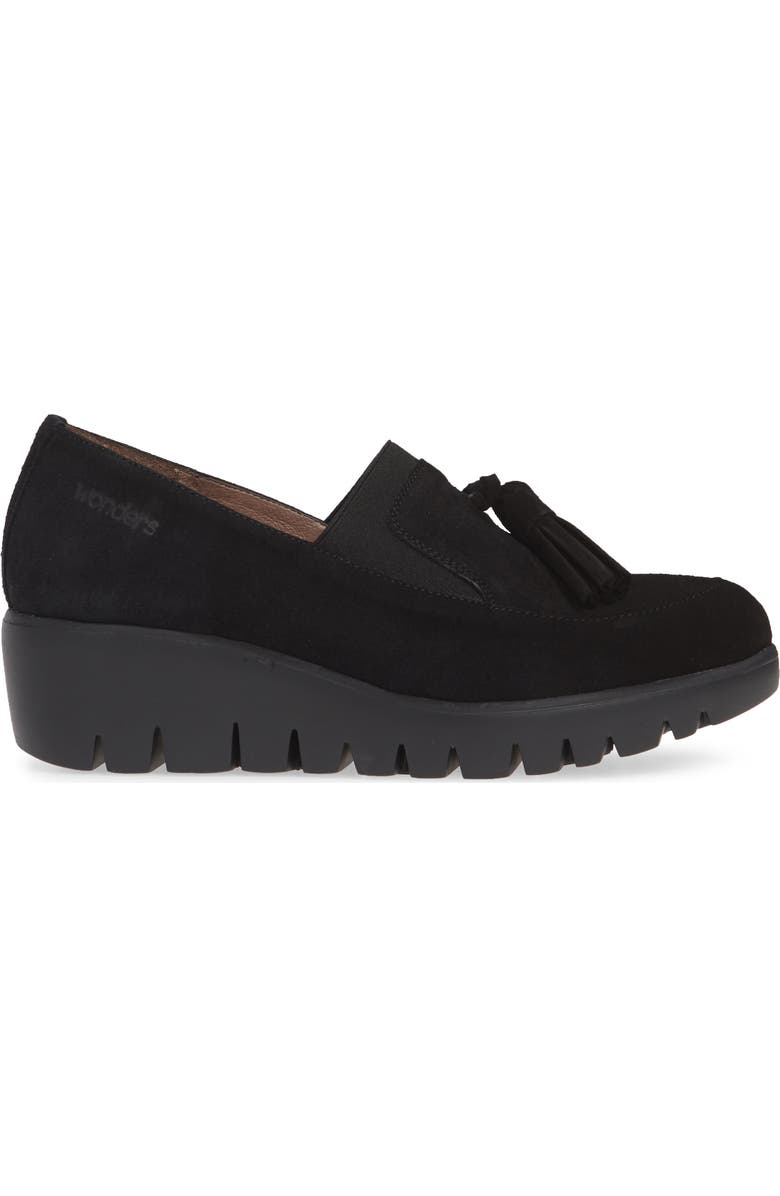 Wonders Talla Loafer Wedge, Alternate, color, Black Water-Resistant Suede