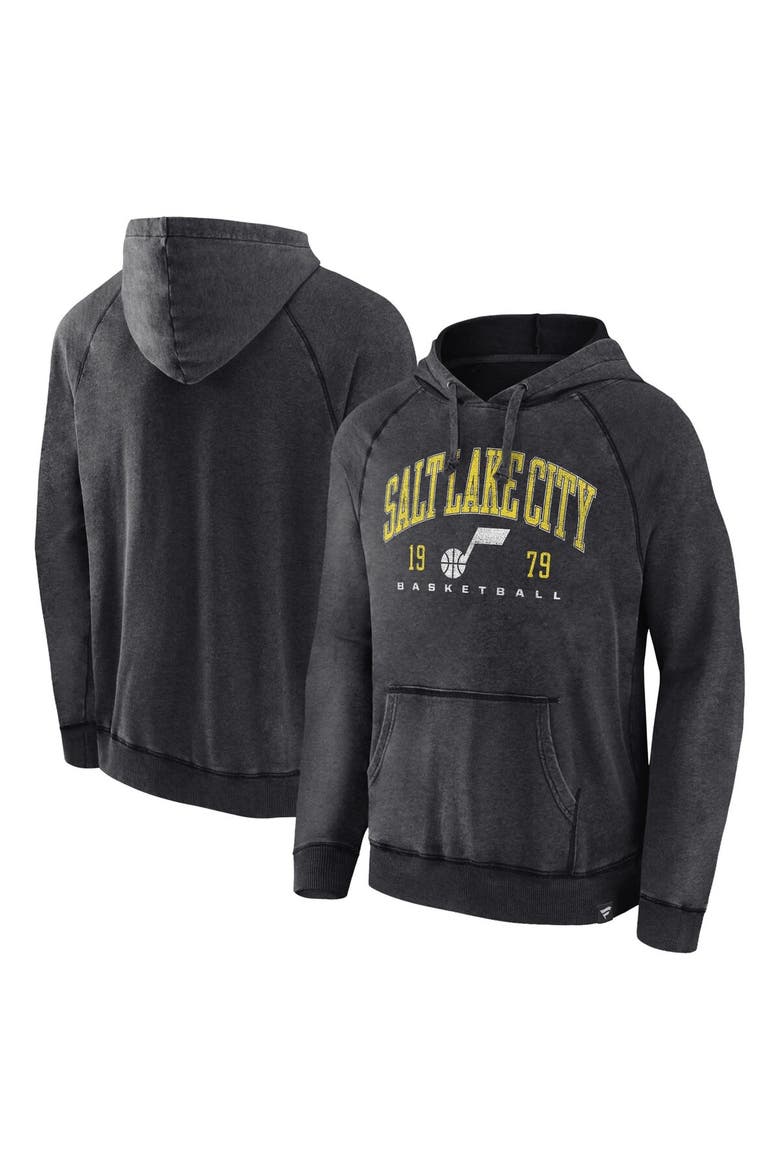Men's Fanatics Branded Heather Charcoal Utah Jazz Foul Trouble Snow Wash Raglan Pullover Hoodie, Main, color, Heather Charcoal