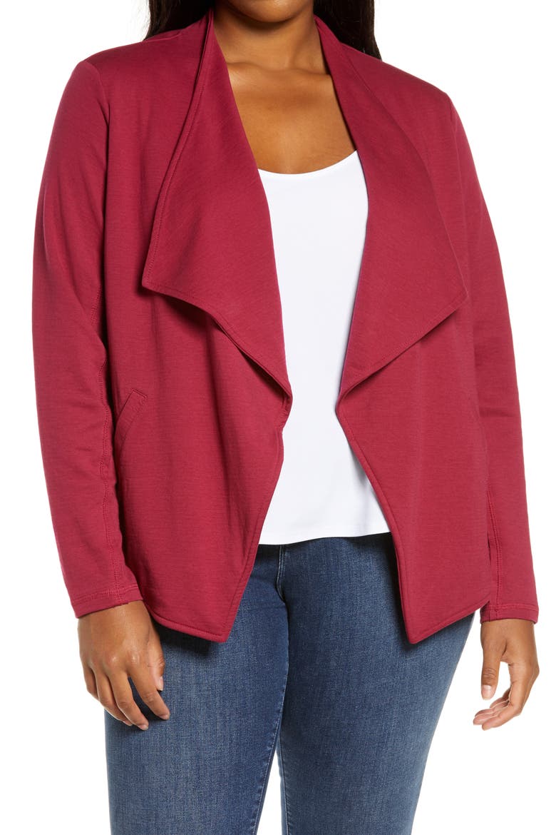 Drape Collar Knit Blazer, Main, color, BURGUNDY BEET