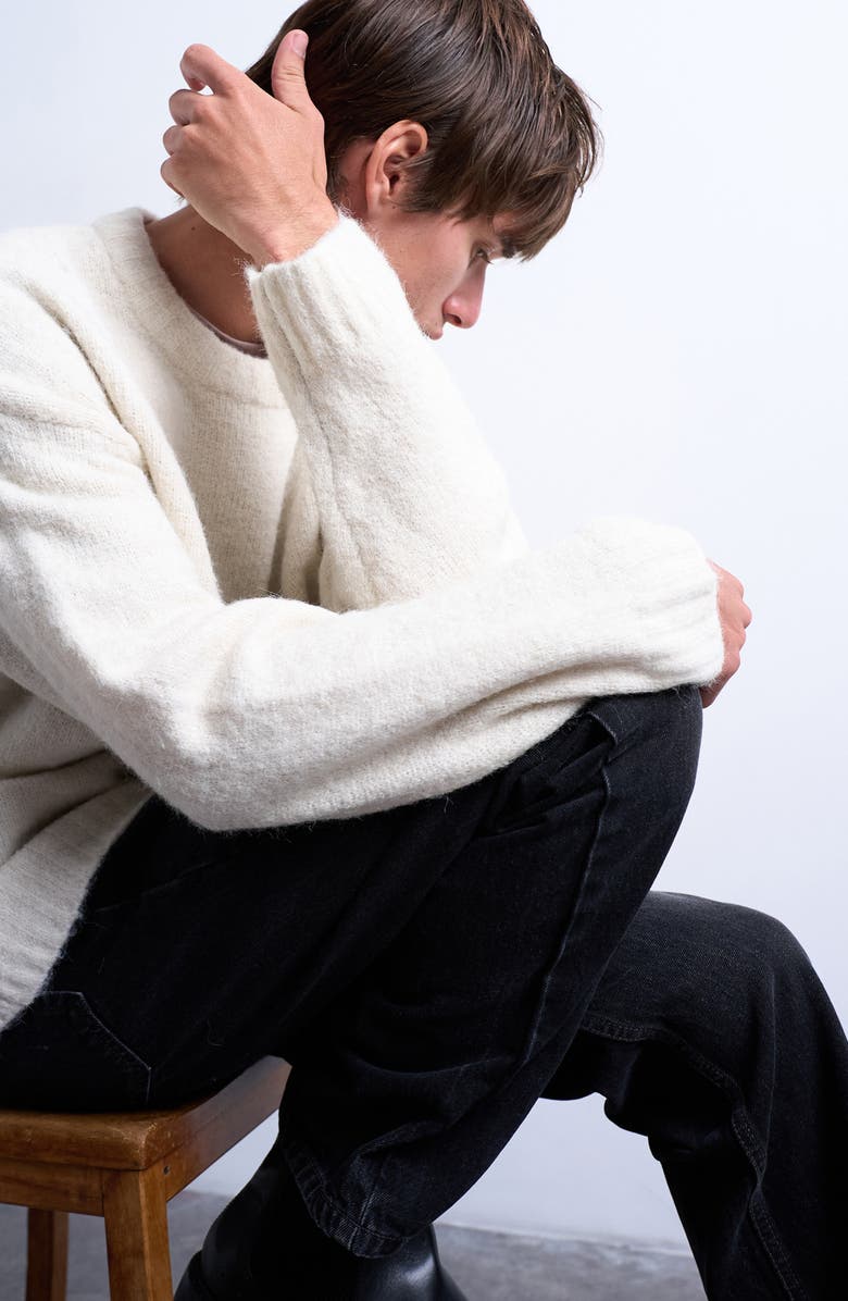 Topman Loose Fit Crewneck Sweater, Alternate, color, Ecru