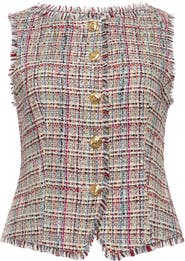 Cinq à Sept Camen Wildflower Fringe Trim Tweed Vest