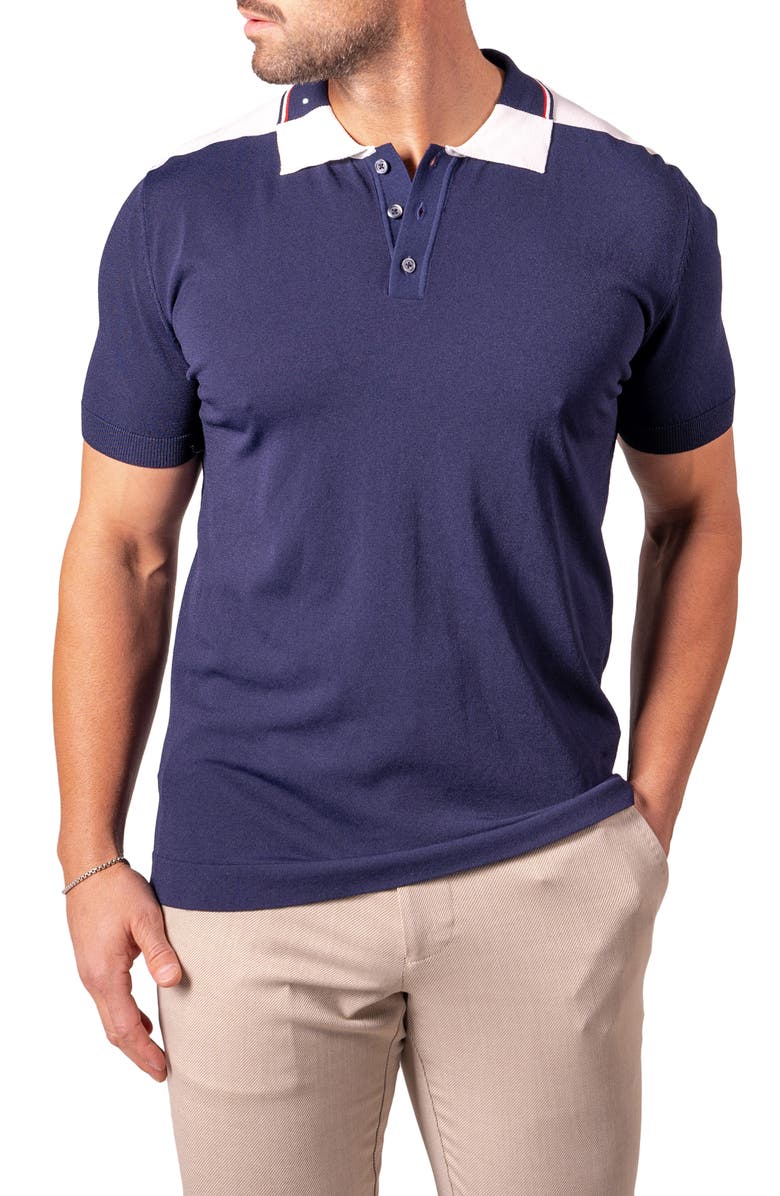 Maceoo Tipped Azure Colorblock Polo, Alternate, color, Blue