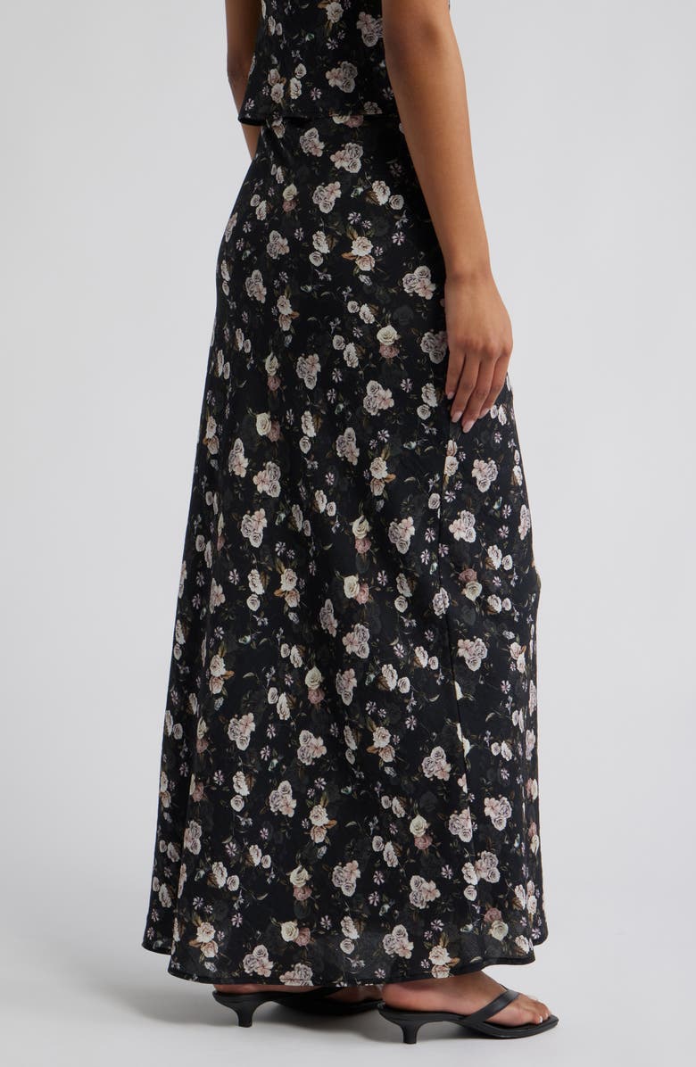 Petal & Pup Giarda Floral Print Crinkle Maxi Skirt, Alternate, color, Black Floral