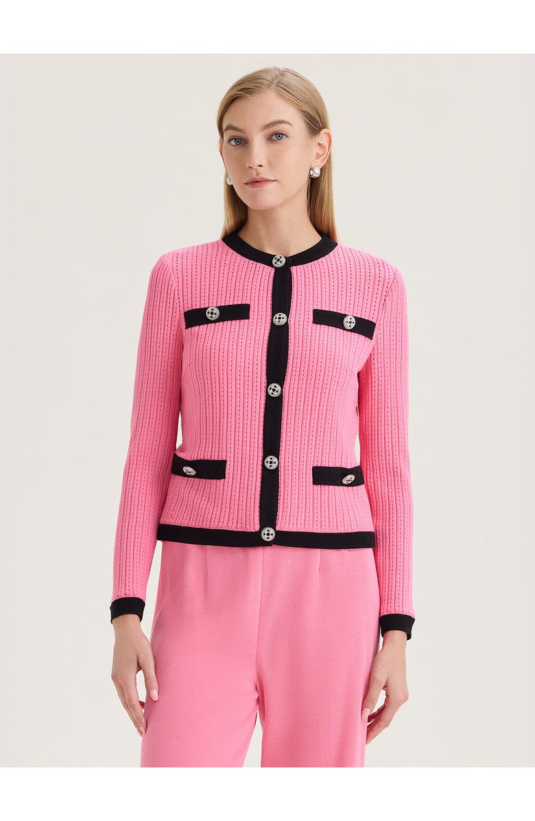 Misook Heritage Eyeleted Recycled Knit Jacket, Main, color, Pink