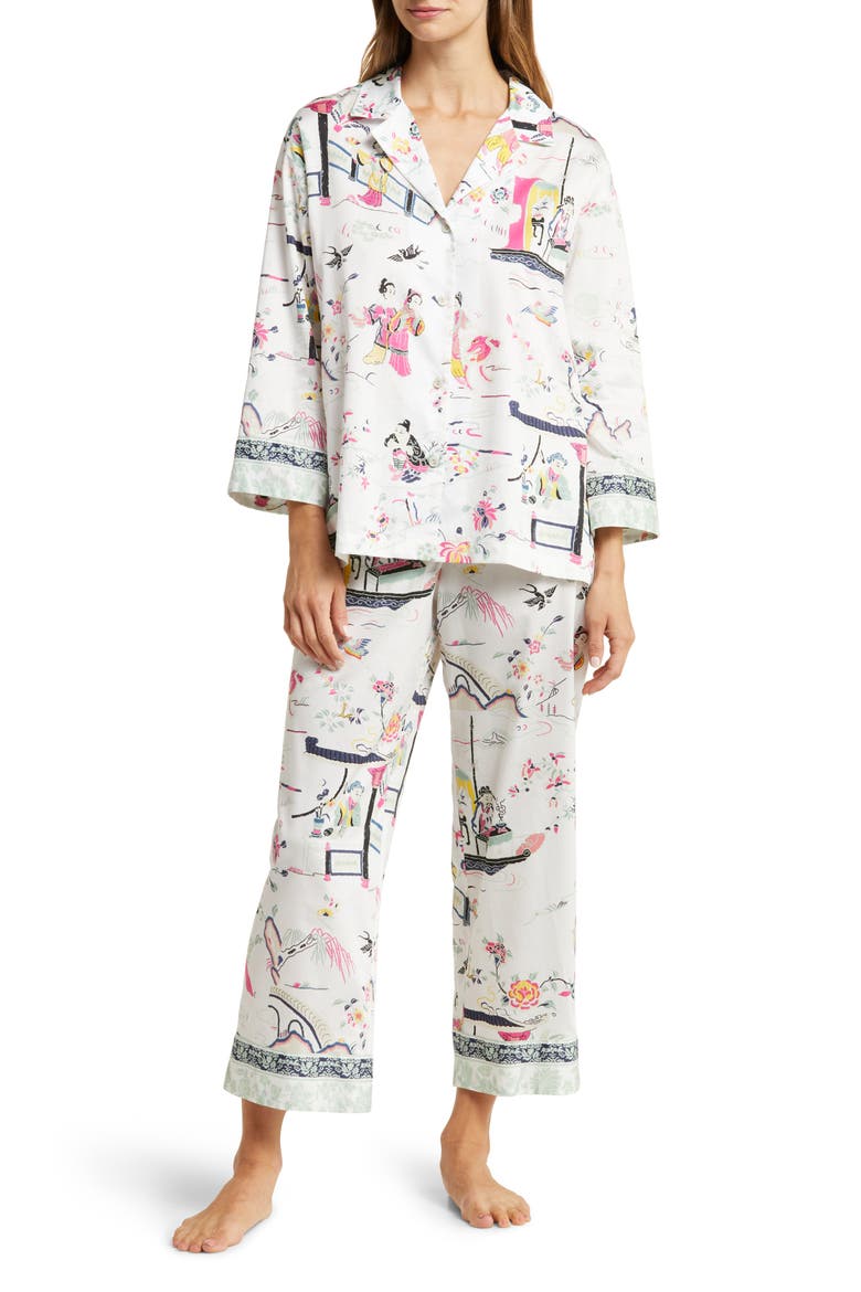 Kana Print Cotton Sateen Pajamas, Main, color, WARM WHITE