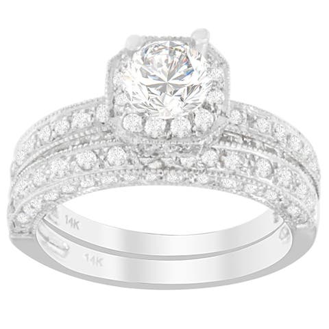 14K White Gold 1.00 Cttw Round Cut Diamond Ring