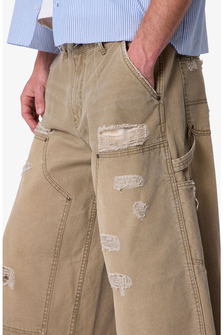 Distressed Extra Long Denim Carpenter Shorts, Alternate, color, OLIVE