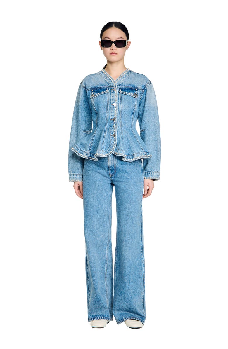SANDRO Beaded denim jacket, Alternate, color, Blue Jean
