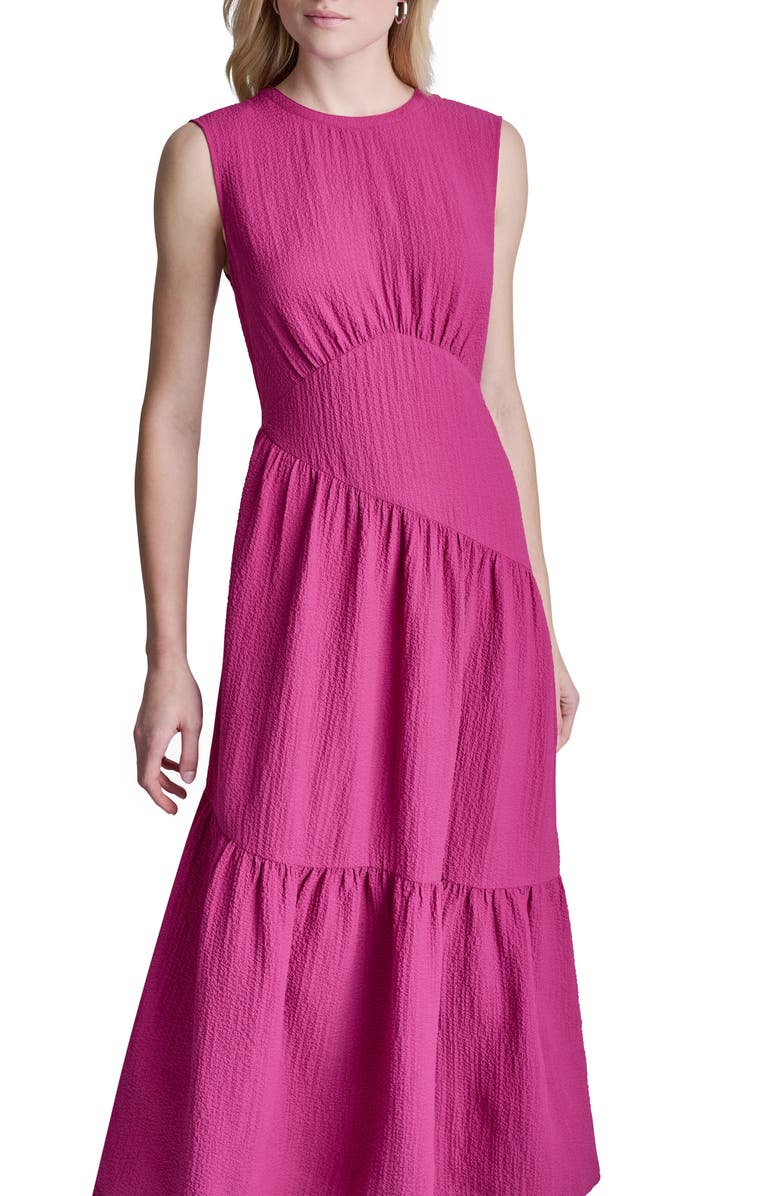 DKNY Sleeveless Crinkled Gauze Tiered Maxi Dress, Alternate, color, Africn Violet