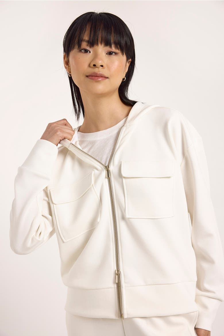 Patch Pocket Jersey Full Zip Hoodie, Main, color, Ivory