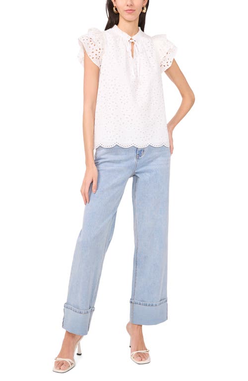 1.state Flutter Sleeve Cotton Eyelet Top