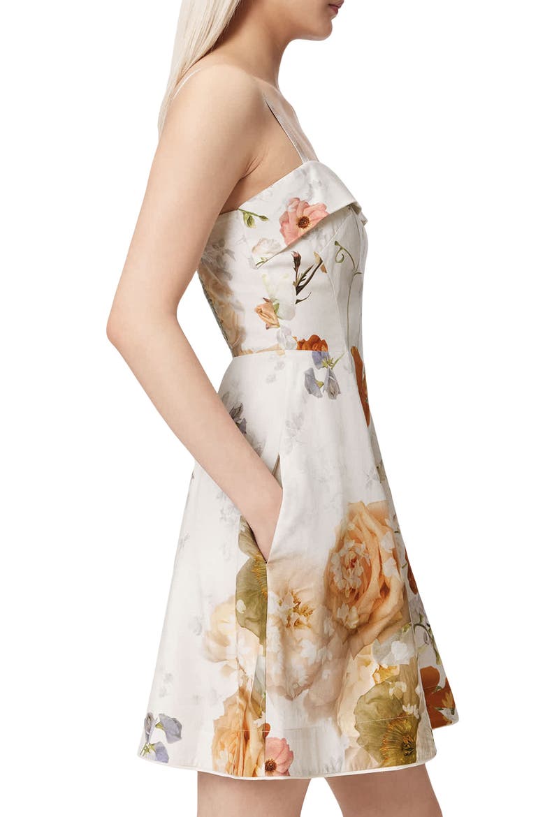 Char Floral Print Minidress, Alternate, color, HAZE WHITE