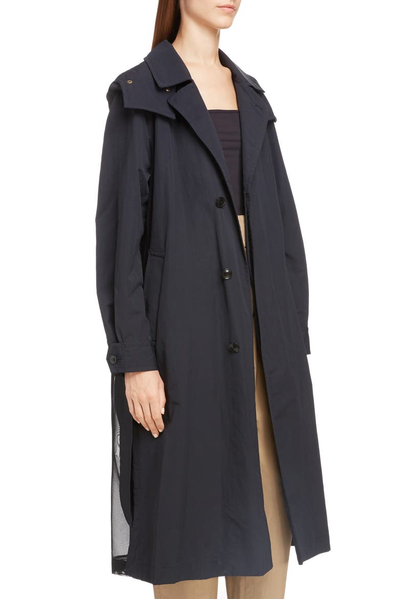 Long Hooded Taffeta Coat, Alternate, color, BLACK