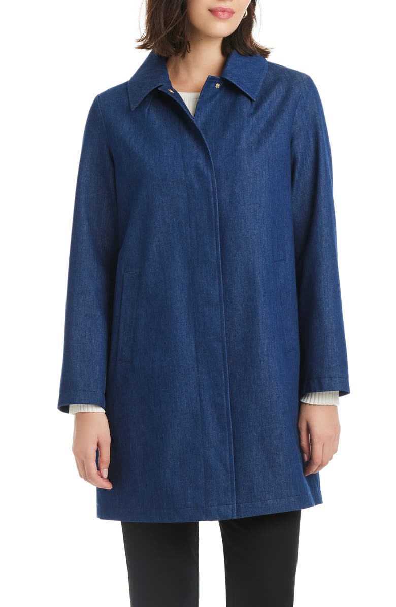 Kate Spade New York back pleat a-line denim coat, Main, color, Dark Denim
