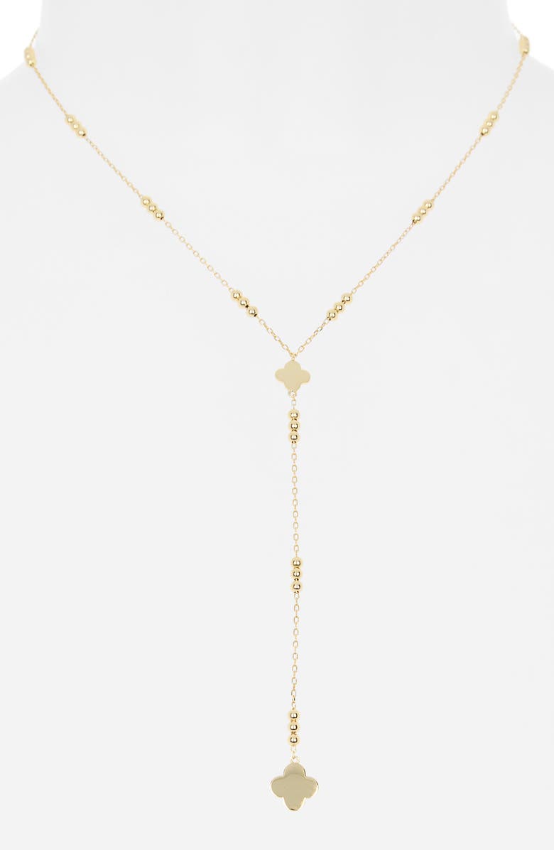 Argento Vivo Sterling Silver Clover Beaded Station Lariat Necklace, Alternate, color, Gold