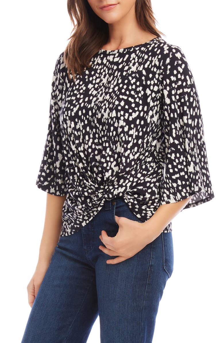 Karen Kane Dot Print Flare Sleeve Twist Hem Jersey Top, Alternate, color,