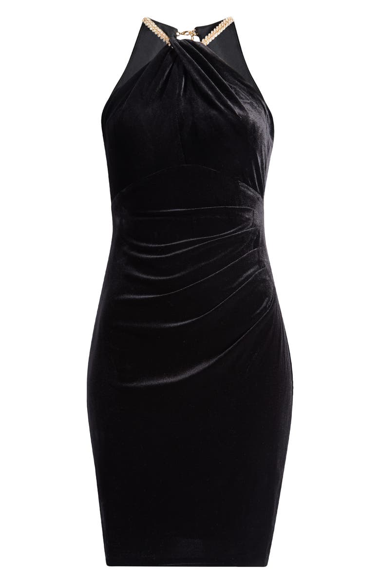 Vince Camuto Twist Halter Stretch Velvet Cocktail Dress, Alternate, color, 
